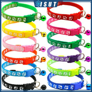 1.0cm Pet Collars Cat And Dog Collars Safety Buckle Dog Paw Collar With Bell Adjustable Safety Buckle Neck Dog And Cat Accessories Reflective Collars Multi-Color Optional