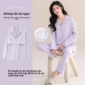 Bộ đồ ngủ nữ MiiOW bằng cotton dài tay thoải mái thoáng khí - mùa xuân thu
