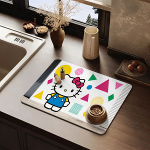 Sanrio | Colorful Geometric Hello Kitty Dish Drying Mat Non-Slip Rubber Base Washable Cloth Surface