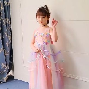 3pcs Anak Gadis Unicorn Gaun +Wing+Headband Set Halloween Girl Princess Dress