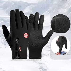 Autumn Winter Warm Gloves Cycling Hiking Men Women Touchscreen Gloves Anti Slip Zipper Water-Repellent Windproof Camping Driving