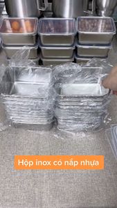 Set 5 Khay Hộp Inox size nhỏ SUS 304 Đựng Bảo Quản Thực Phẩm Kèm Nắp Nhựa. Đựng Gia Vị Topping Đồ Uống. Vệ Sinh An Toàn Sạch Sẽ kích thước 13x10x6cm