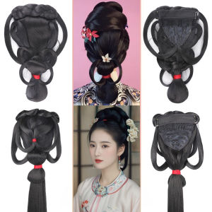 Integrated Back Area Hair Bundle for Brides Traditional Chinese Hanfu Ancient Costume Performance Hairdo Change High Temperature Silk