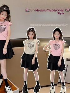 Fashionable Short Sleeve Two-Piece Set for Girls Summer New Arrival Casual Style Comfortable Material Cartoon Pattern Available