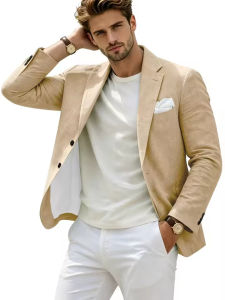 1 Piece Blazer Summer Mens Linen Notched Lapel Slim Fit Breathable Lightweight Suit Jacket Casual Business Daily Wear