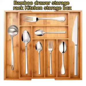 【OPTIMUM】Expandable cutlery organizer Bamboo drawer storage rack Kitchen storage box expandable silverware storage rack for kitchen cutlery rack and cutlery tray Adjustable format Western utensils
