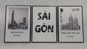 Tranh treo tường hà nội trắng đen 5 có sẵn khung trang trí decor quán nhà hàng