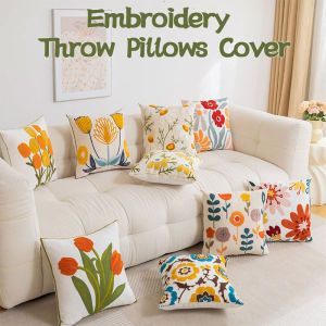 Embroidery Flowers Pillow Cases Square Throw Pillow Cover Farmhouse Decor for Couch Sofa Bed Living Room