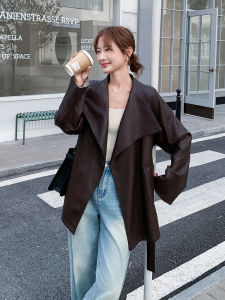 Caramel-Colored Korean Style PU Leather Jacket Womens Fall New Small Niche Design Sense Belted Coat Outerwear
