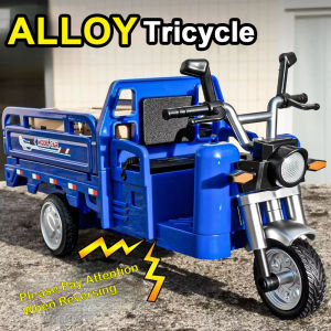 1:12 Alloy Diecast Tricycle Models Toy Cars Front Wheel Steering Sound Light Pull Back Miniature Vehices Childrens Puzzle Toys