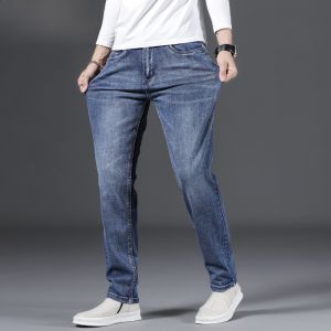 HENGYUANXIANG | Spring Autumn High End Mens Jeans Elastic Straight Leg Casual Light Color Long Pants Youth Fashion Urban Wear Cotton Polyester Blend