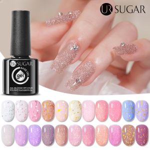 อุปกรณ์เล็บเจล สีหวาน 7 มล. ยางแวววาวสะท้อนแสงเจลเบสยาทาเล็บยูวีขัดสวนในขวดแก้วประกาย เลื่อมแช่เจลยูวีสำหรับขัด