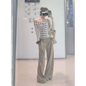 Quần Ống Rộng Cạp Cao Xếp Ly Màu Kaki Dài Thường Ngày Cho Nữ Mùa Thu Quần Dài Đến Sàn Thiết Kế Cảm Giác