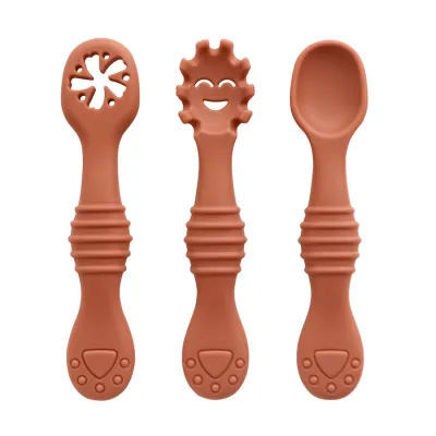 New Mother-kids 3PCS Baby Silicone Spoons Baby Utensils Training Cutlery Set Baby Feeding Meal Spoon Childrens Tableware