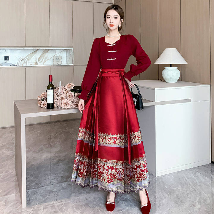 Red Horse Face Skirt Suit Fall And Winter 2024 New Ancient Chinese   Sd69d74a26dde414098c98e7e38d67f144  720x720q80 