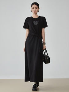 XIAODADEHUA | Unique Design Lace Splicing Beaded Belted Dress