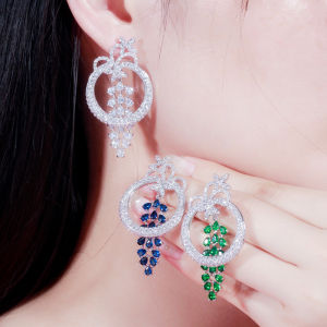 SEQUITO Phụ Nữ Thanh Lịch Đồ Trang Sức Màu Bạc Micro Pave Trắng Màu Xanh Dương Màu Xanh Lá Cây Waterdrop Cắt AAAAA Vòng Zirconia Vuông Nho Thả Dài Treo Hàng Ngày Bông Tai Bên SE754