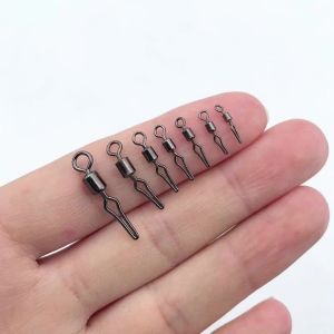 100pcs 360° Rotation Copper Swivel with Side Line Clip Fishhook Carp Sea Fishing Connector Fishing Swivels Tackle with Snap