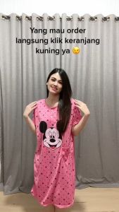 Baju Tidur Daster Wanita Terbaru Bahan Kaos Tebal Bordir & Busui Motif Bunga Murah Lebay