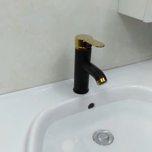 Partlimit Black gold paint bathroom wash basin table basin single hole hot and cold water faucet bathroom cabinet single cold water faucet distribution pipe