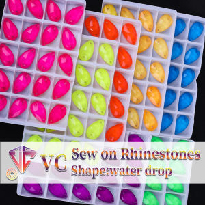 VC Fluorescent Water Drop Sew on Rhinestone Glass Diamond Flatback DIY Accessories Wedding