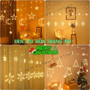 Dây đèn LED nháy rèm kiểu trăng sao trang trí Giáng Sinh Noen Lễ Tết ngoài trời (cắm điện)