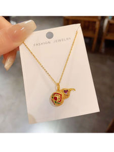 New Chinese Style Fashionable Small Luxury Combination Earrings Necklace Set Womens Design Sense  out Lockbone Gourd