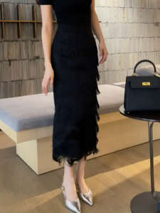 MANMI | Fringe Design Fashion Summer High-Waist Elegant Slimming Straight Skirt