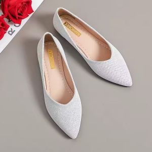 Spring 2024 Womens Pointed Toe Flat Shoes Elegant Versatile Simple Work Shoes Fashionable Popular Shiny Trendy Shoe Inserts