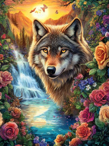 Huacan Diamond Painting Wolf Flower Diamond Mosaic Animal Landscape Complete Kit Wall Decor