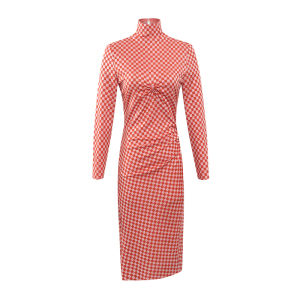 Designer Early Autumn Plaid Slim-fitting Wool Dress