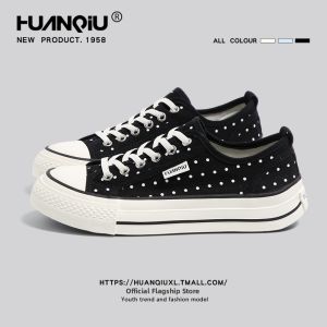 HuanQiu | Black Dots Student New Spring and Summer 2026 Thick Bottom Canvas Casual Shoes