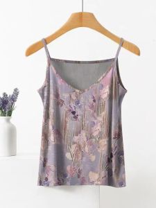 เสื้อกั๊กสายเดี่ยวพิมพ์ลายดอกไม้สำหรับผู้หญิง ฤดูร้อน 2025 ใหม่ แขนกุด ทรงเข้ารูป แฟชั่น เสื้อชั้นใน แขนกุด ใส่ด้านนอก