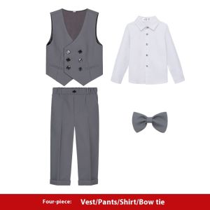 4pcs Americana Suit For Kids Boys 2-14Years Formal Suit Gentleman Suits Jacket Blazer Pants Attire Set Tuxedo Suit Baptismal Set British Fashion Party Wedding Outfit and Piano Performance