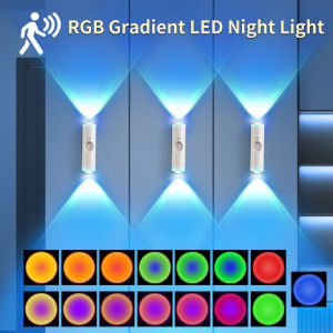Motion Sensor LED Night Light Rechargeable Wall Lamp RGB Gradient Ambient Lighting Magnetic Sunset Lamp Bedroom Room Decoration