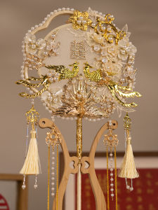 Bride Circular Fan Handmade DIY Material Package Classy Wedding Wedding Fan Chinese Xiuhe Suit Wedding Fan Finished Product