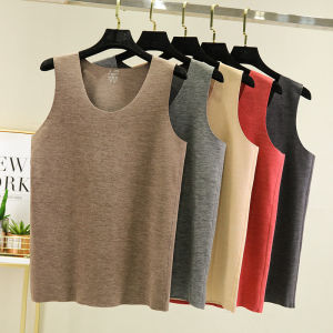 Mens Dralon Warm Vest Large Size Crew Neck Inner Autumn and Winter Cold-Proof Sleeveless Top Cotton Base Shirt