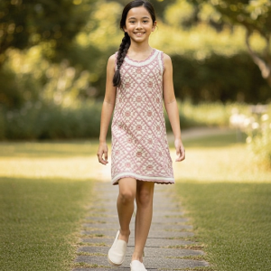 Moose Girl Crochet Dress Coral Blush and Cream (GSFDS 604 8091)