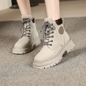 Womens Martin Boots 2024 New Style Thickened Winter Snow Boots Waterproof Rubber Sole Woolen Lined Genuine Leather Short Boots