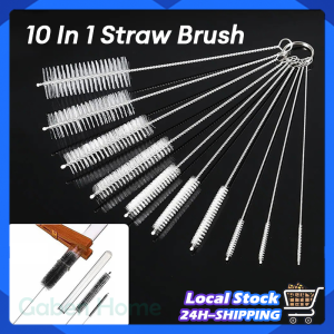 10 Pieces Straw Brush Set Stainless Steel Nylon Brush Long Tube Bottle Straw Cleaner Household Cleaning Tools