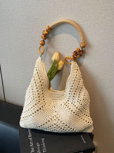Handwoven Knitted Womens Shoulder Bag Large Capacity Commuter Tote Bag Casual Style Soft Fabric Magnetic Buckle Closure