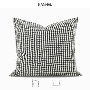 [Prime Time] Black and White Small Houndstooth Cotton and Linen Cushion Nordic Cushion Model Room Sales Office Square Pillow