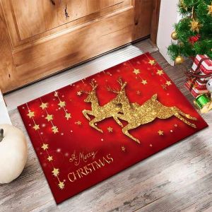 VIKAMA Christmas Door Mat Snowflake Star Xmas Print Welcome Rug Non Slip For Entryway Front Door Indoor Outdoor Holiday Decor