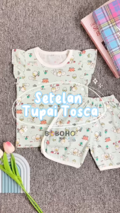 BOBOHO - SETELAN ANAK PEREMPUAN MOTIF SQUIRREL LOKAL /LENGAN RUFFLE DAN CELANA PENDEK / BAJU SANTAI BAYI PEREMPUAN