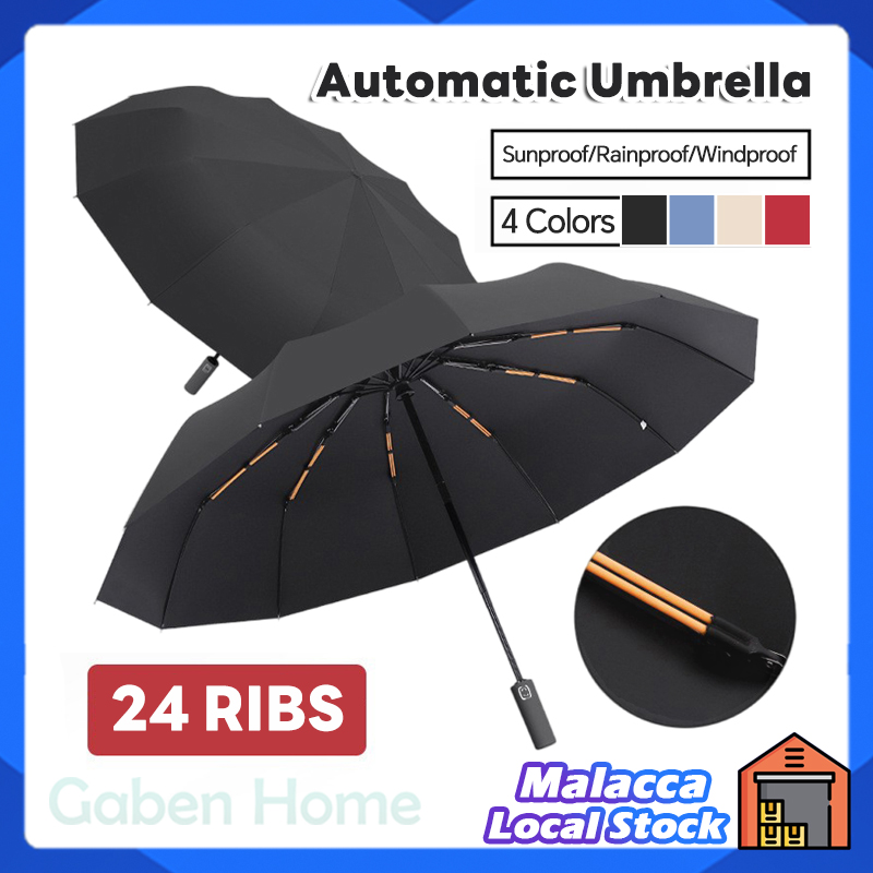 24 Ribs Automatic Umbrella High Quality Folding UV Umbrella Sunscreen Windproof Rain Umbrella 自动雨伞
