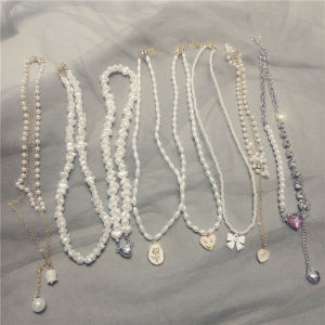 Elegant Double Layer Tassel Pearl Necklace for Women Tea Rose Clavicle Chain Lightweight Luxury Feel Noble Neck Chain