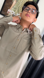 POLICE Kemeja Polos Cotton Oxford Regular Fit Lengan Panjang Pria LT.Olive