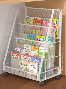 ตู้หนังสือพิมพ์พื้นแบบเคลื่อนที่ได้หลายชั้นสำหรับเด็ก ตู้หนังสือริมผนังห้องนั่งเล่น จัดระเบียบหนังสือแบบเรียบง่าย สไตล์เรียบง่าย สไตล์บ้านๆ
