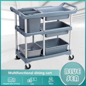 Hotel dining car three-story mute trolley storage hanging bucket collection bowl cart with trash can multi-functional restaurant hotel