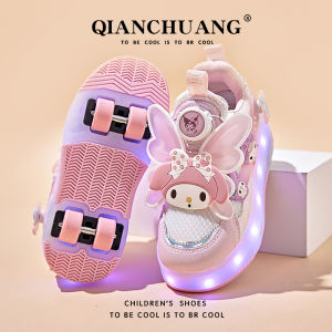 Angel Melody Four-Wheel Walking Shoes Net Surface Sports Skating Shoes for Girls Princess Fairy Bright Light Shoes
